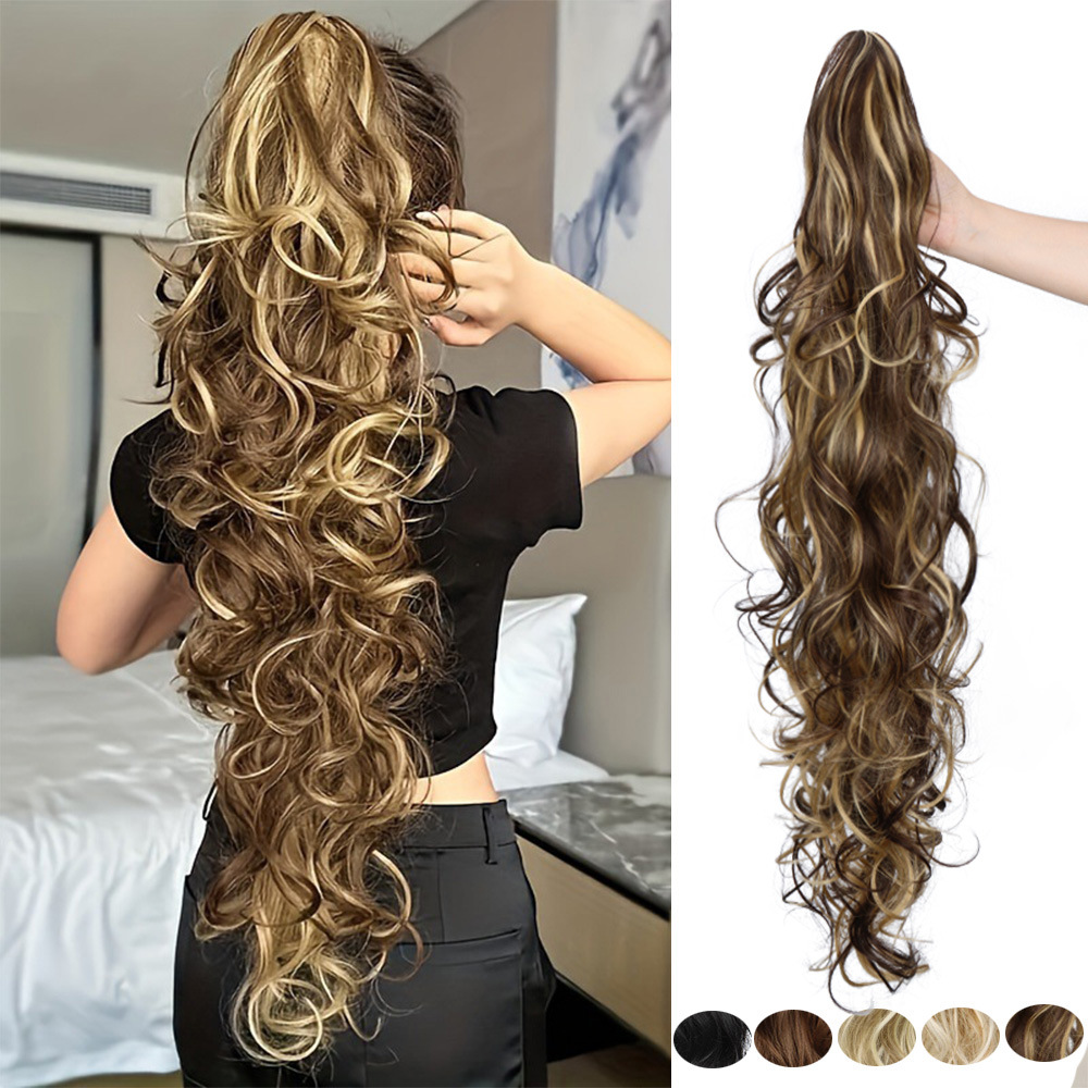 European and American Foreign Trade Women's New Style Synthetic Wavy Hair Ponytail, Large Wave High Ponytail Braid, Clip-In Synthetic Hair Wig