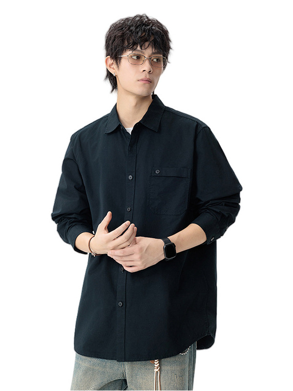 Jianheng's New Japanese-Style Retro Youth Trendy Solid Color High-End Men's Long-Sleeve Shirt, Unisex Premium Shirt