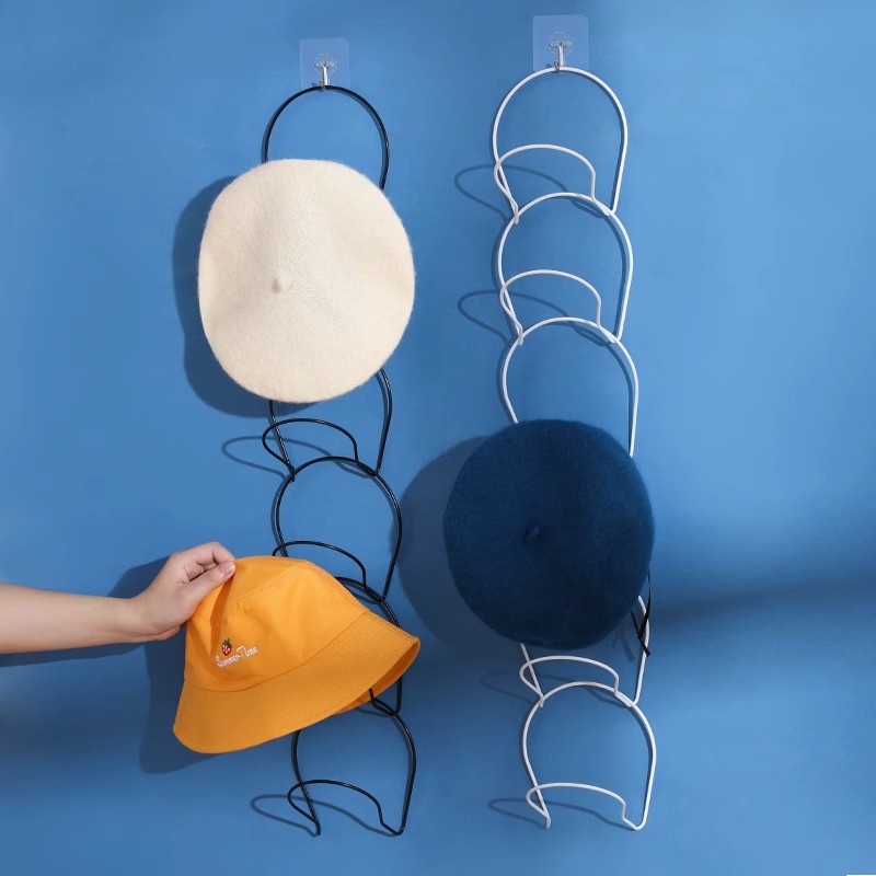 Multifunctional Wrought Iron Hat Hook, No-Trace, No-Drill Bag and Clothing Storage Rack, Multi-Layer Coat and Hat Hanger