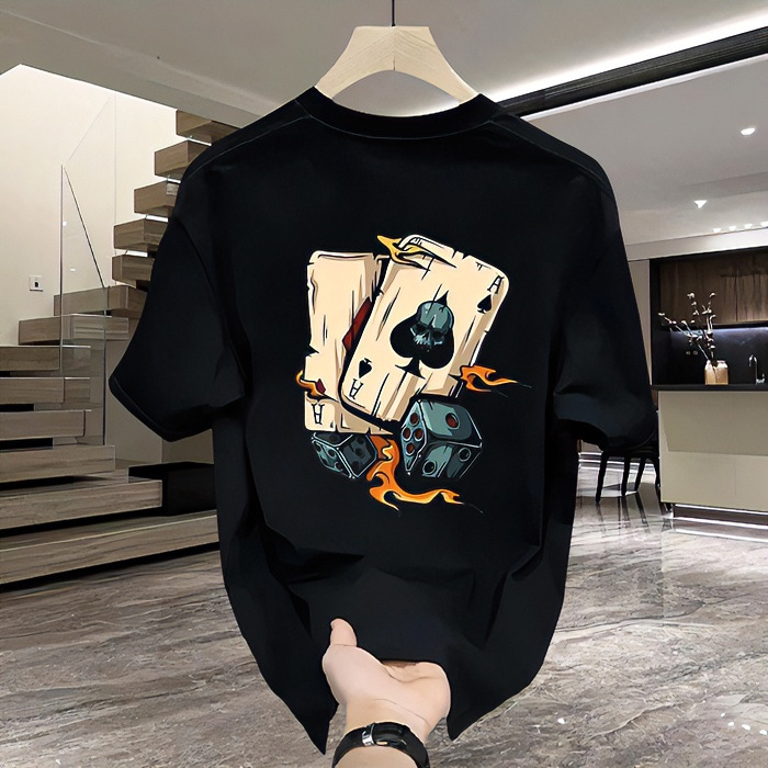 Heavy Trendy Brand Cotton Printed Men's Short-sleeved T-shirt 2024 New Summer Explosions Trendy Casual Crewneck T-shirt