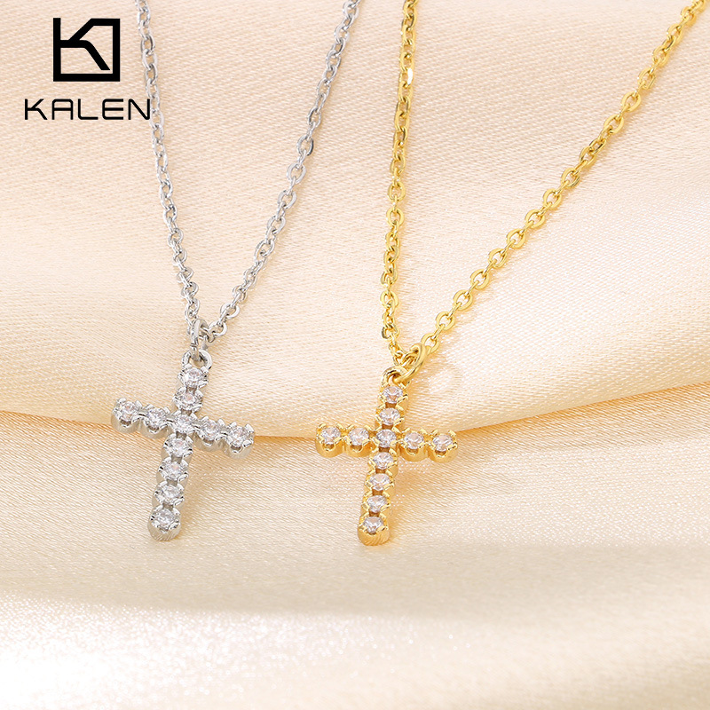 Foreign Trade Fashion Niche Diamond Cross Clavicle Chain Accessible Luxury Elegant Ins Starry Stainless Steel Women's Necklace