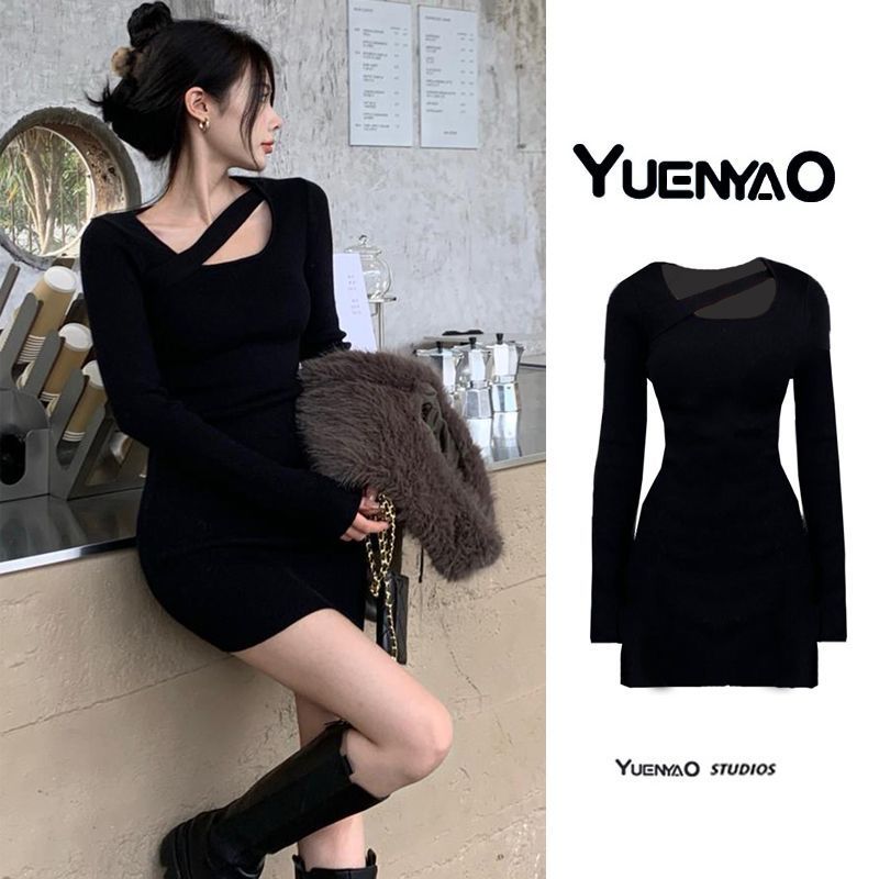 Hip-Covering Skirt 2025 New Sexy Dress Long-Sleeved Autumn and Winter Royal Sister Women's Tight Black Short Skirt Slim Fit