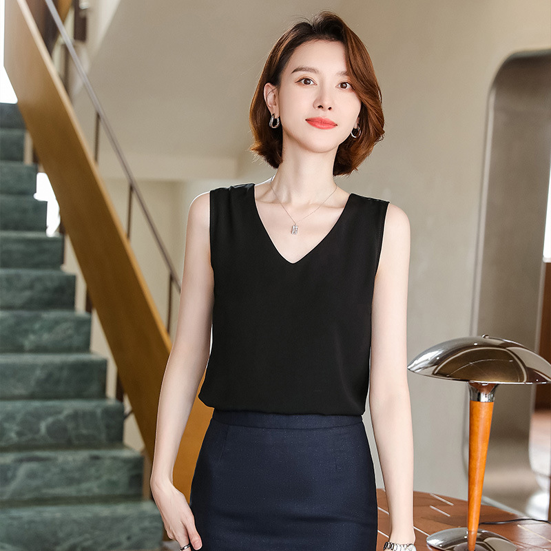 2022 summer business wear black loose camisole satin solid color base camisole stitching inner vest