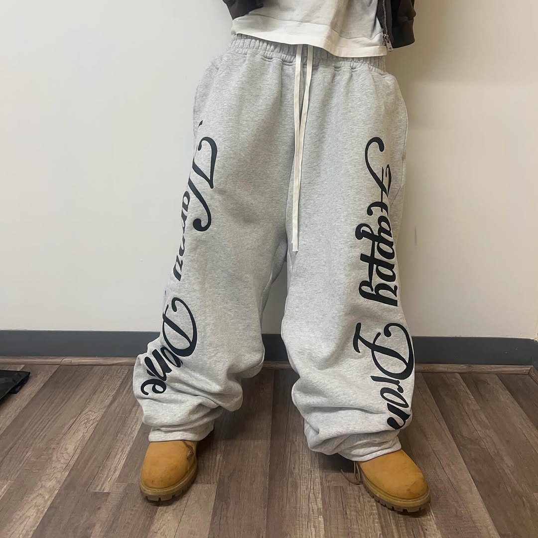 European and American fashion brand casual pants personalized graffiti print pattern stretch trousers high street dark goth y2k pants ins