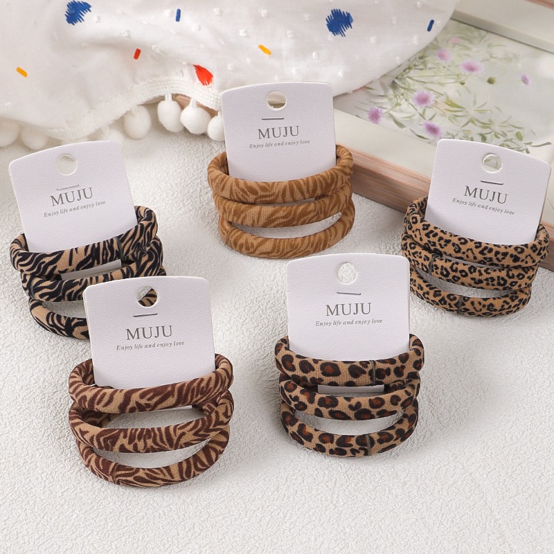 3 Card Seamless Rubber Tendon Sweet Cool Style Leopard Print Hair Loop Knitted High Elastic Seamless Head Rope High Ponytail Hair Rope