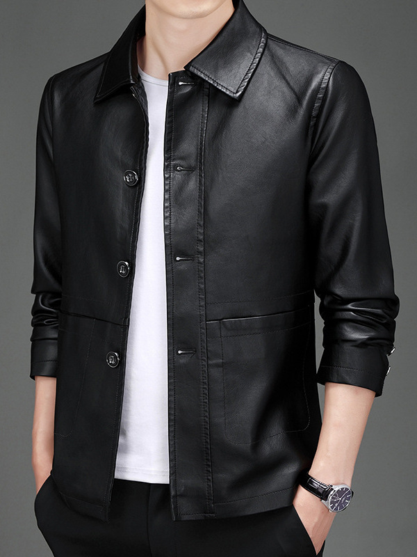 Men's Spring and Autumn Leather Clothing Slim-fit New Korean Style Handsome Jacket Casual Lapel Young and Middle-aged Dad Jacket Coat