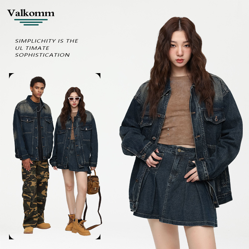 Laike Men's Early Autumn New American High Street Denim Jacket Retro Washed Loose Casual Denim Jacket for Men