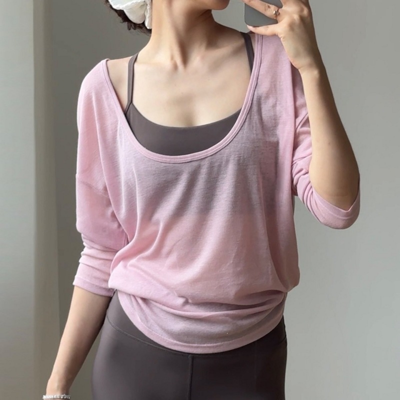 Spring and Summer Yoga Wear for Women, Long-Sleeved T-Shirts, Fitness Cover-Ups, Sports Casual Tops, Quick-Drying, Breathable, Loose and Comfortable