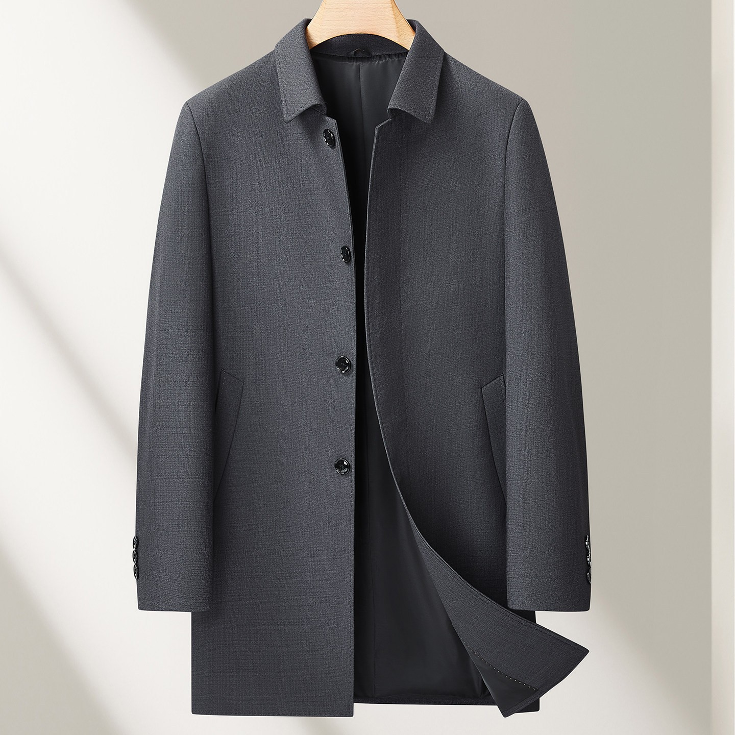 Plus-Size Men's 2026 Fashion Lapel Mid-Length Jacket, Extra Large Business Style Spring and Autumn Windbreaker Coat