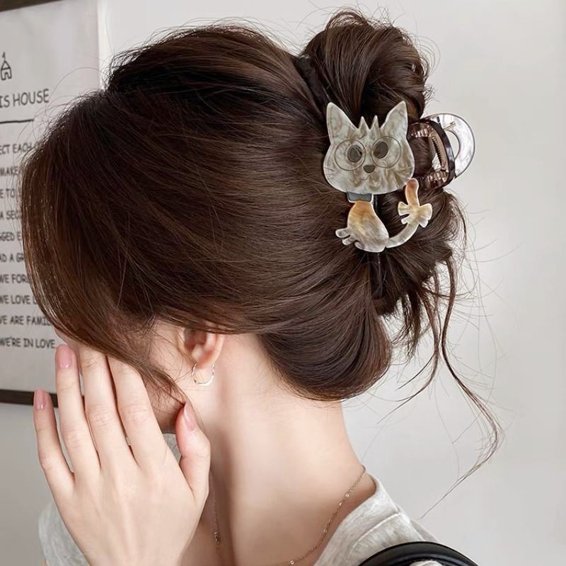 Cute fun cute kitten 2024 new high-end sense AB shark clip hair clip hair clip back head hair headdress clip
