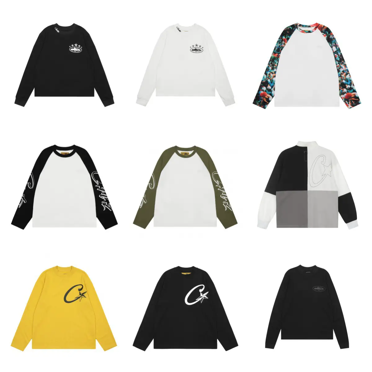 Cross-Border Trendy Brand Letter Print Unisex Casual Loose Color-Blocked Raglan Long-Sleeve T-Shirt
