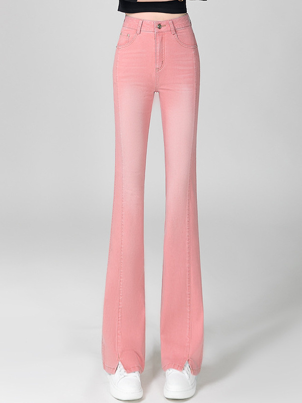 Elegant High-Waisted Plus-Size Denim Flared Pants for Women, 2026 Spring New Slim-Fit Simple Fashion Women's Bell-Bottom Pants