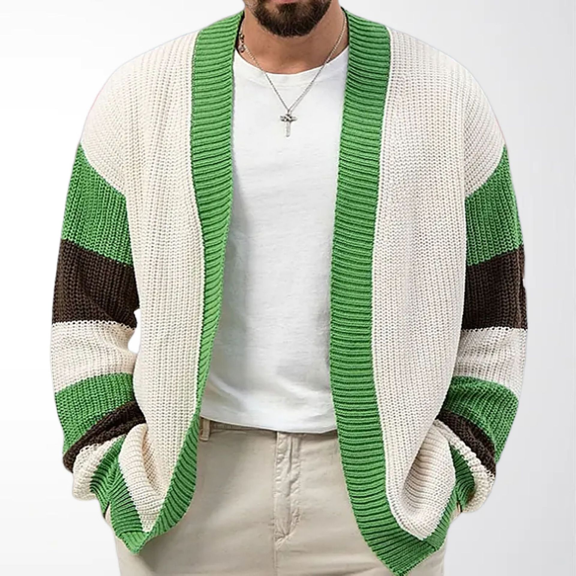 Amazon Men's Clothing Supply Autumn and Winter Color-Blocked Knitted Cardigan V-Neck Long-Sleeved Casual Sweater Jacket Sy0105