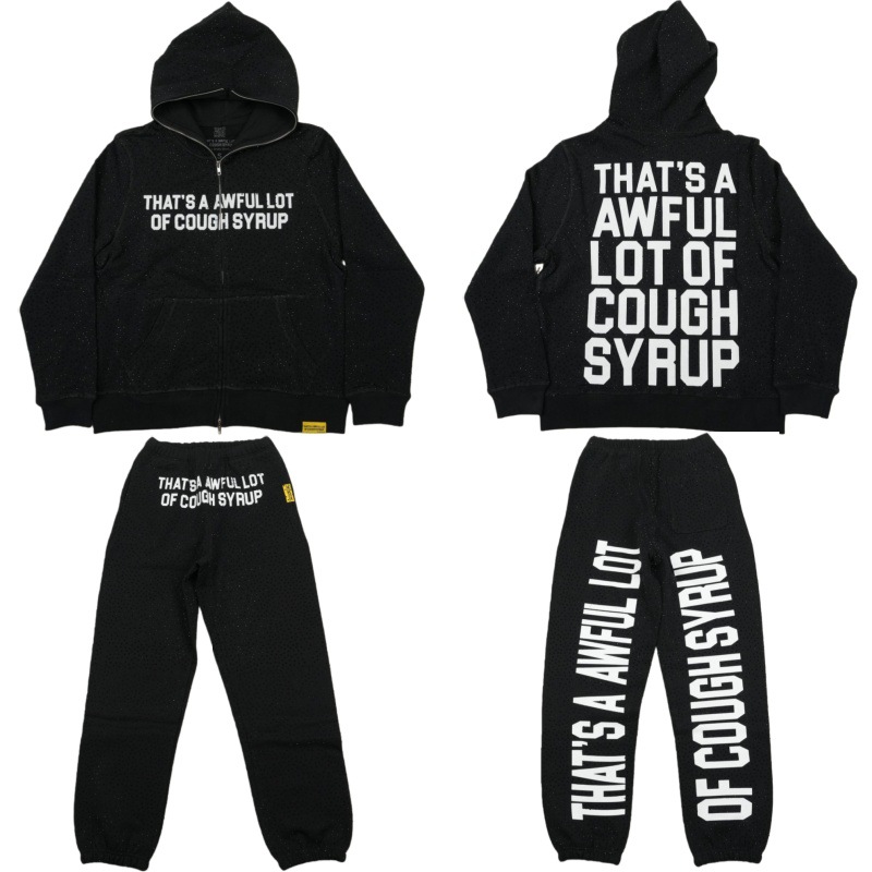 That's a Awful Lot of Cough Syrup Hoodie Black and White Lettered Rhinestone Zipper Sweatshirt