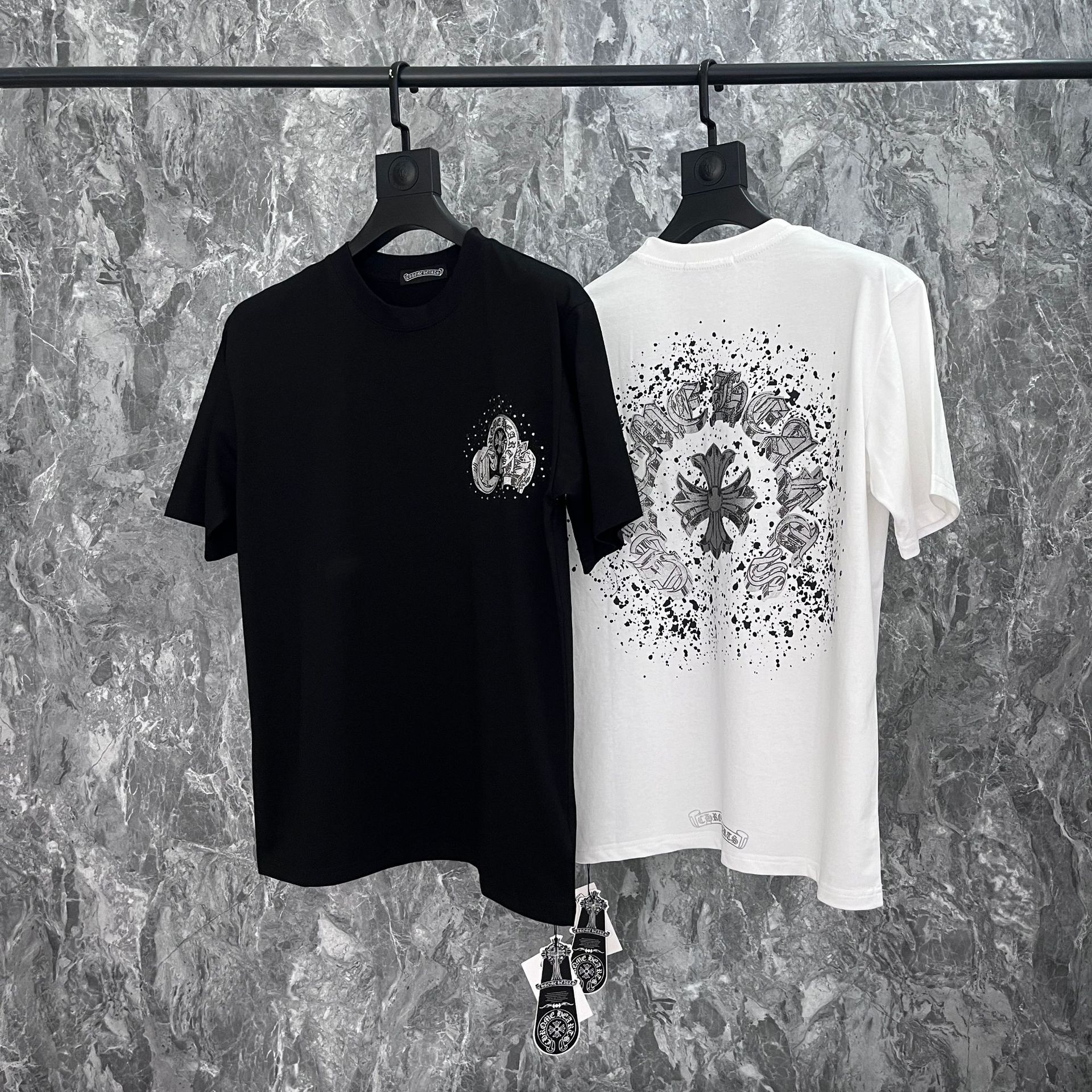 Cross-Border High Version Chrome Hearts Cross Print Short-Sleeved T-Shirt Loose Trendy Couple