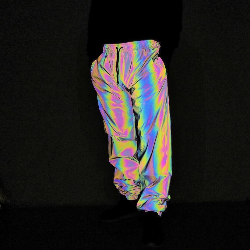 Cross-Border Amazon Fashionable Colorful Reflective Pants European and American Ins Men's and Women's Same Style Sports Pants Autumn and Winter Large Size Small Leg Pants