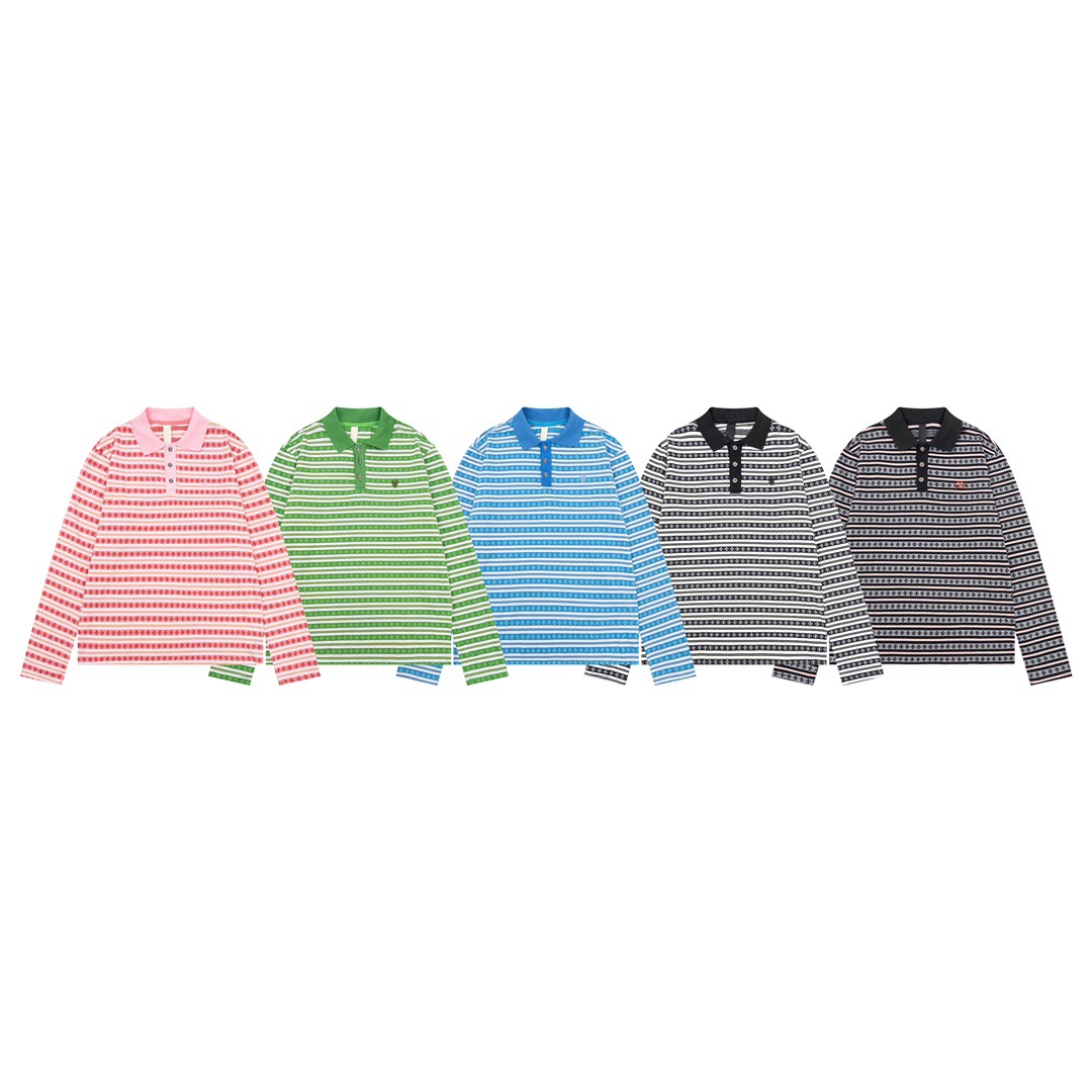 High-End Goods & High-Quality Version Chrome Hearts Cross Stripe Jacquard Polo Collar Loose Fit