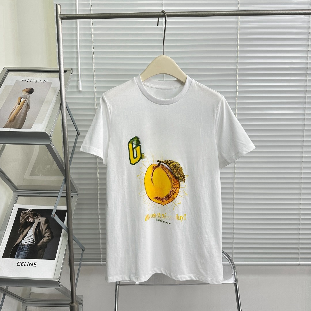 Ready in Stock and Shipped in Seconds! 2025 New Summer Niche Trendy Brand Peach Print Loose Round Neck Short-Sleeved Casual T-Shirt