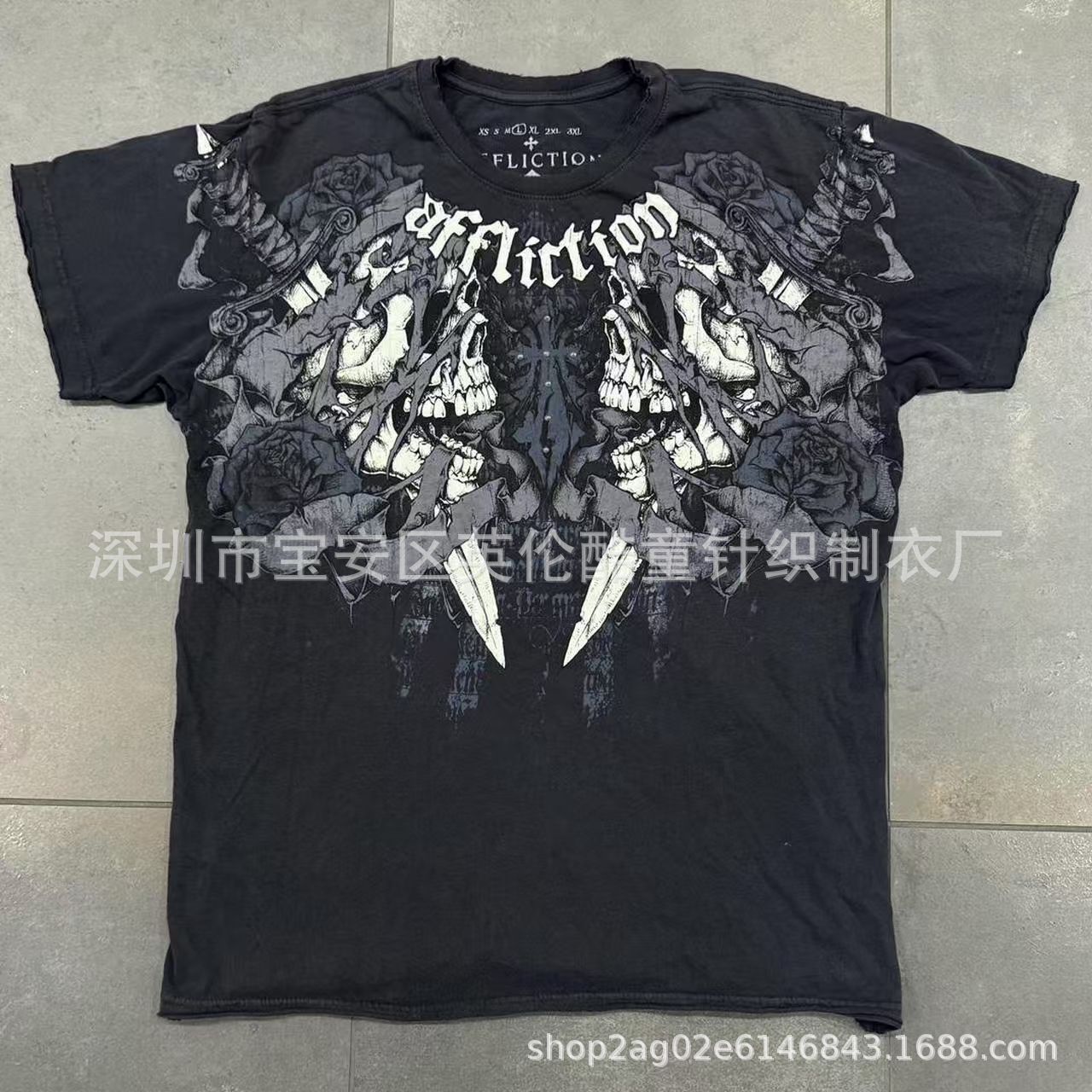2025 New T-Shirt Fashion Affliction Printed Cotton Short-Sleeved Men's Hip-Hop Harajuku Large Size Summer Round Neck Top