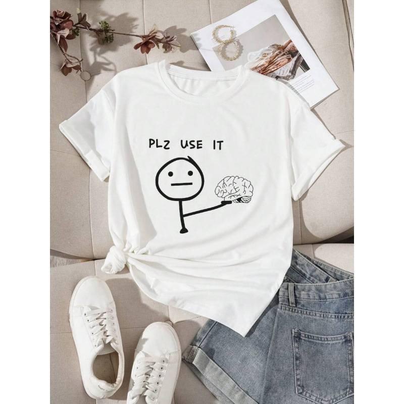 Cross-Border Women's Clothing Amazon Independent Station Hot Sale New Simple Humorous Graffiti Letter Print Versatile T-Shirt
