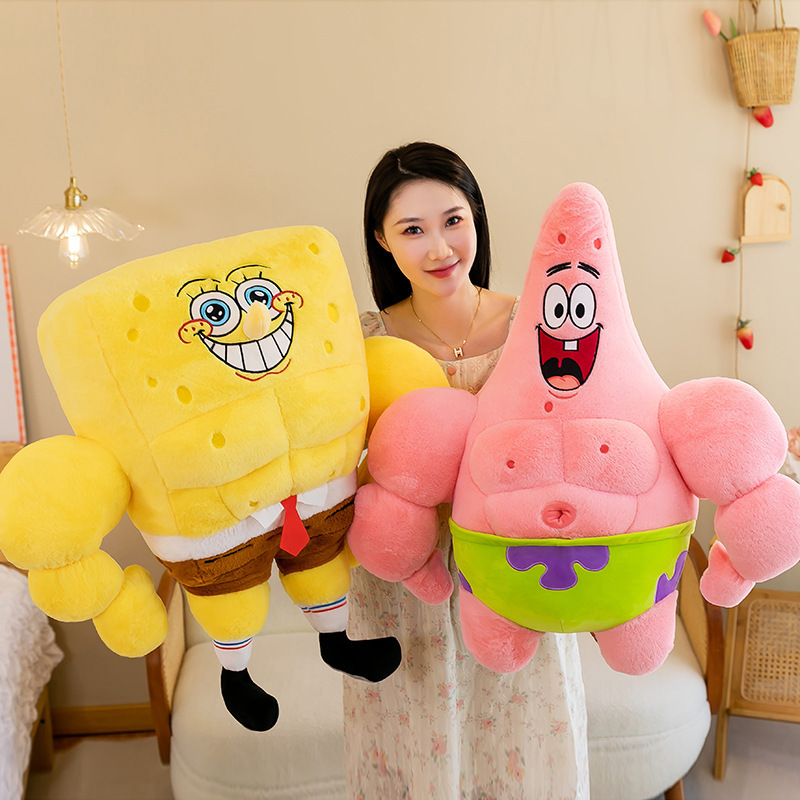 Cross-border new muscle Spongebob Paibig Star fitness plush doll large pillow bedside pillow wholesale