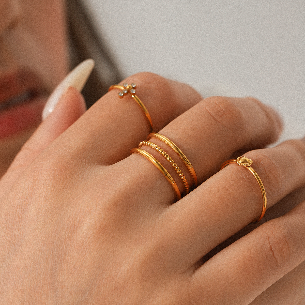 Ins European and American Stainless Steel Rings, High-End Accessible Luxury Rings, Multi-Layered Titanium Steel Hand Accessories, Cross-Border Jewelry Rings