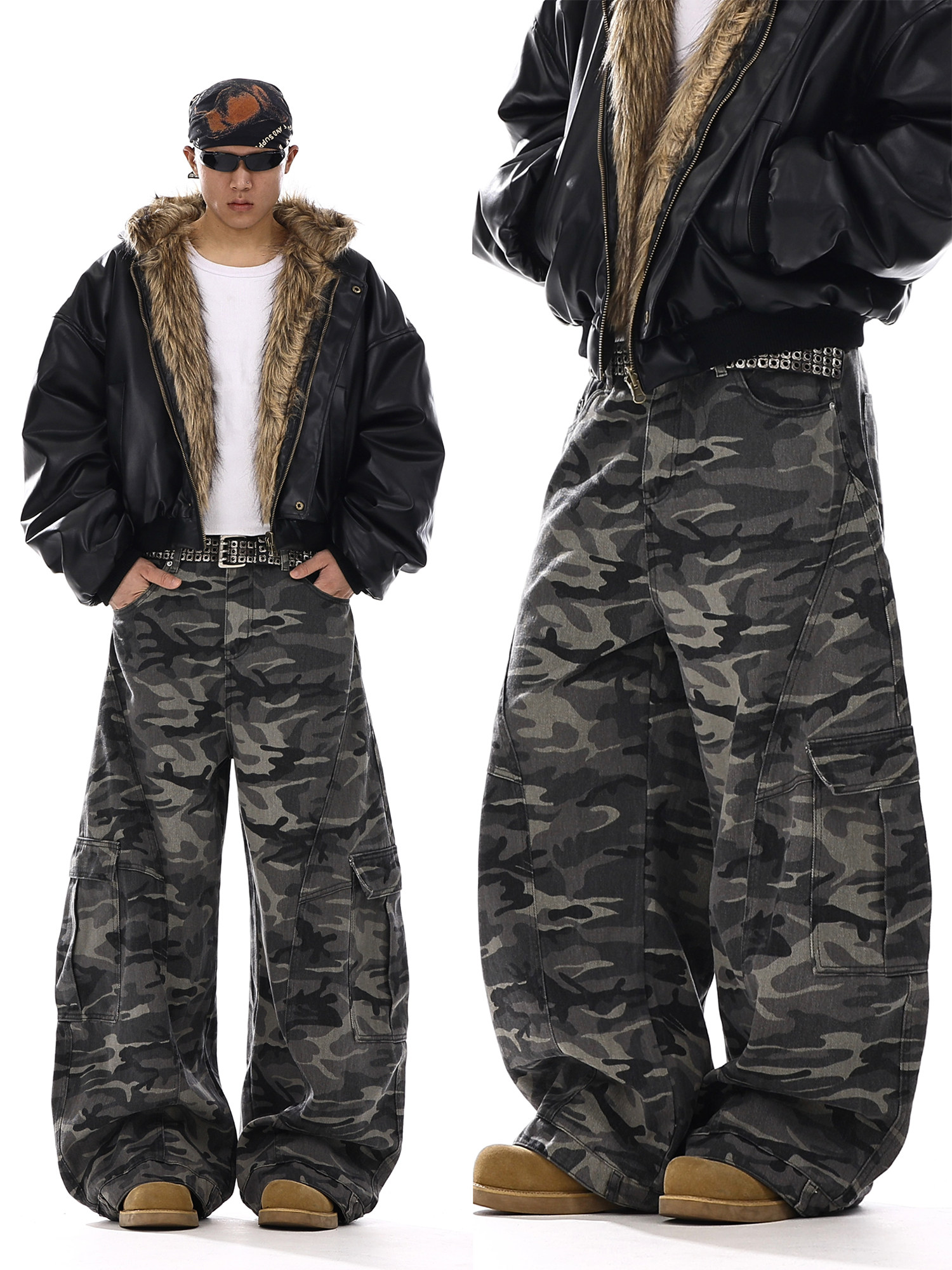 American Retro Camouflage Scimitar Jeans for Men, Trendy High Street Pocket Design, Straight-Leg Casual Loose Cargo Pants Foto QC de TAOBAO na Qualit.ly