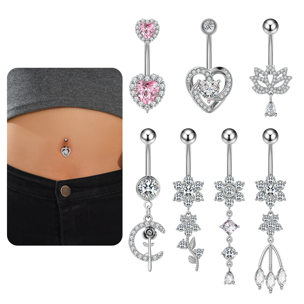 Cross-border e-commerce new zircon navel ring new heart-shaped zircon navel nail factory in stock puncture jewelry online