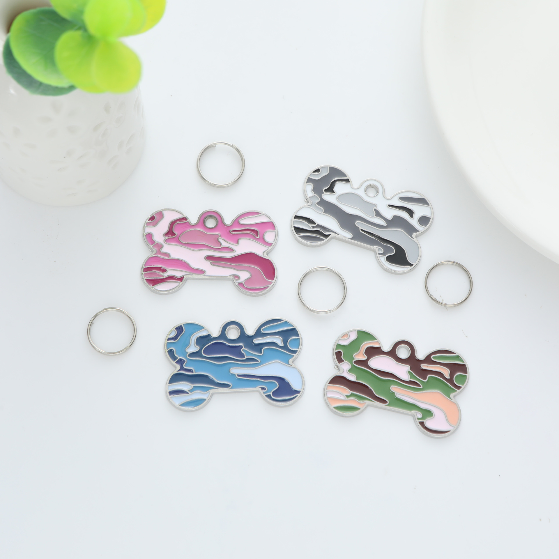 New Metal Color Bone Laser Engraving Dog Tag Pet Collar Pendant Animal Jewelry Identity Anti-losing Tag