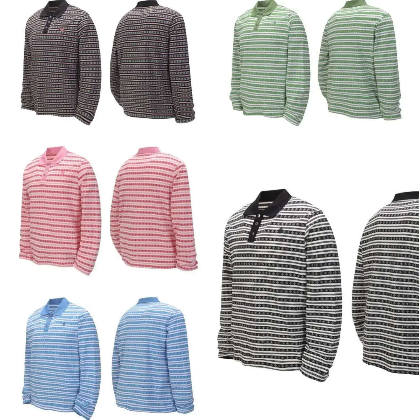 Trendy New Unisex Ch Cross-Striped Long-Sleeve Polo Shirt, Loose, Comfortable, Versatile and Fashionable Top
