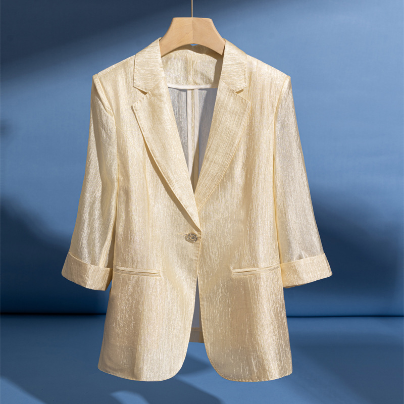 Three-Quarter Sleeve Small Suit Jacket for Women 2025 Summer New Style High-End Elegant Light Tencel Sun Protection Suit Top