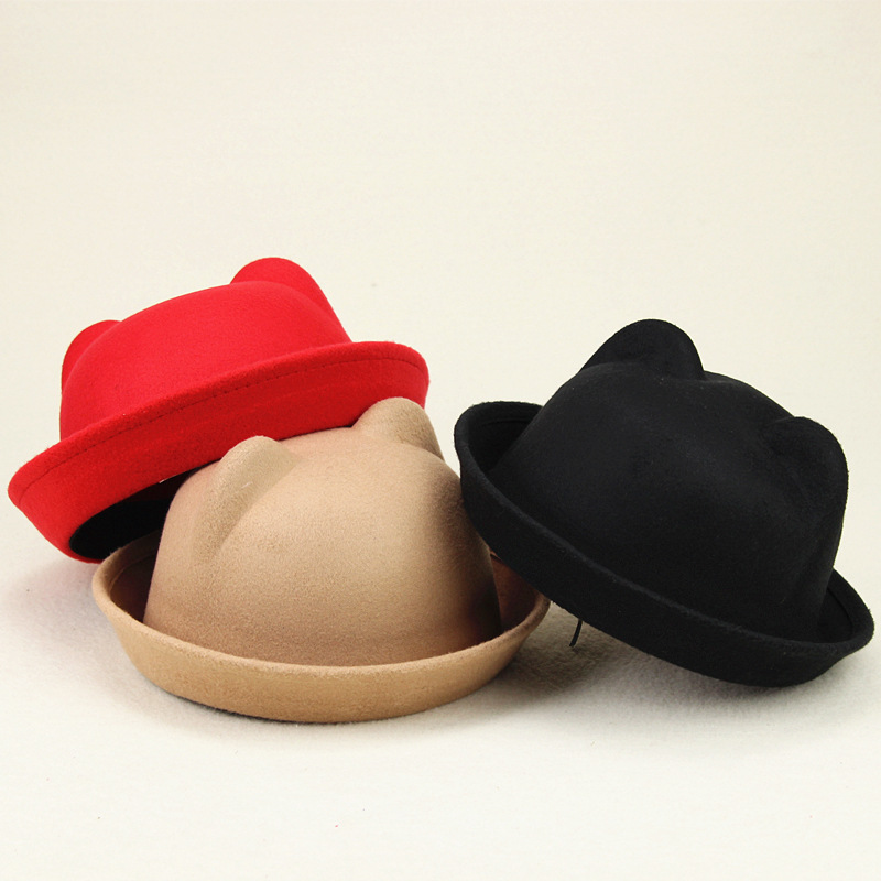 Parent-Child Cute Cat Ear Hat for Women, Imitation Cashmere Woolen Hat, Korean Style Bear Dome Curled Top Hat