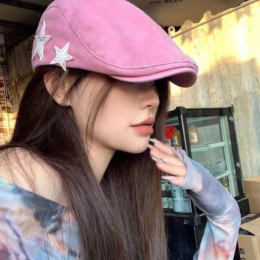 Autumn and Winter New American Style Retro Star Forward Hat Women's Casual Simple All-match Face Shown Small Beret Painter Hat