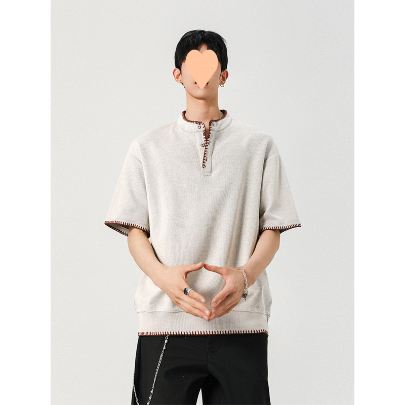 American Old Money Style Short-Sleeved T-Shirts for Men and Women in Summer Design, Lazy Henry Knitted Tops, Niche Couple Half-Sleeves