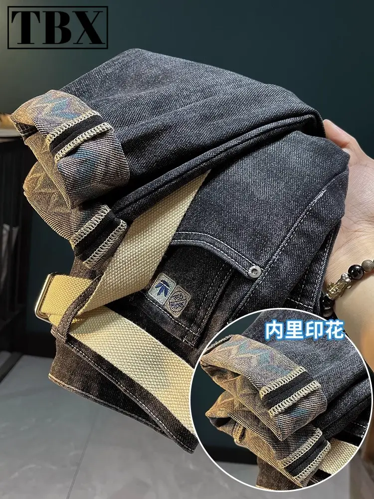 Classy Denim Men 2025 New Arrival Spring, Autumn and Winter Fleece-lined Men's Pants Silm Slim-Fit Ankle-Length Pants Men's Fashion
