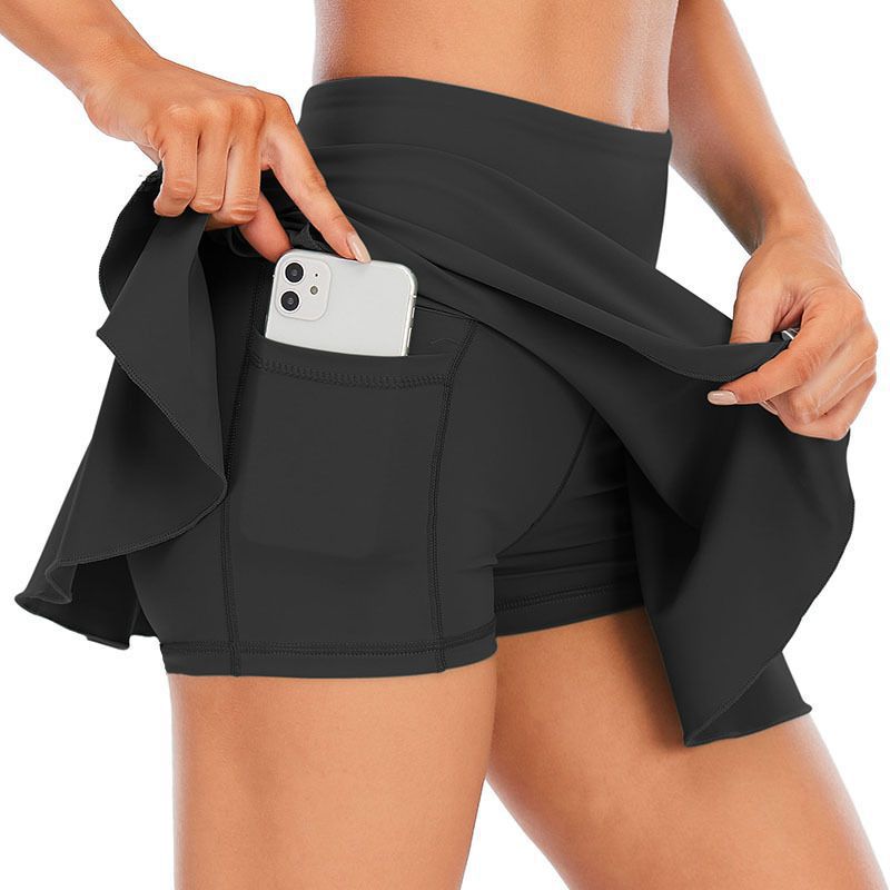 European and American Cross-Border Tennis Skirt Quick-Dry Breathable Outdoor Sports High-Waist Pocket Fitness Wear Yoga Pleated Short Skirt Pants