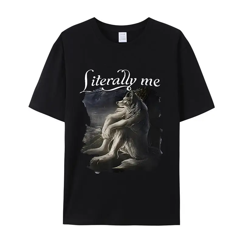 Sitting Wolf Literally Me Funny Meme Short Sleeve T-Shirt for Men and Women Retro Casual Print