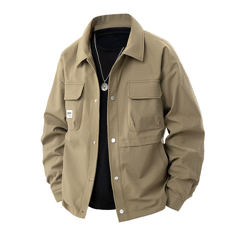 Plus-Size Lapel Shirt Jacket for Men, Oversized, High-End Casual Top, Loose Fit for Big and Tall Individuals, Spring and Autumn Style, Trendy