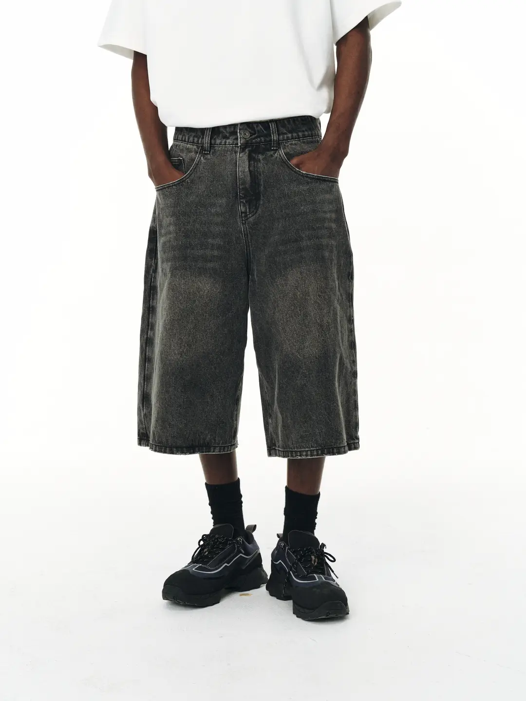 Fpa Three-Point Wash Denim American retro National Fashion Brand Trendy Loose Wide Leg Casual Over-The-Knee Denim shorts