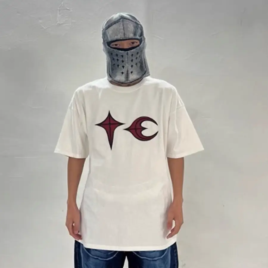 Niche fashion brand THUG CLUB patchwork cloth embroidered short sleeve Korean style loose round neck bottoming T-shirt summer Men