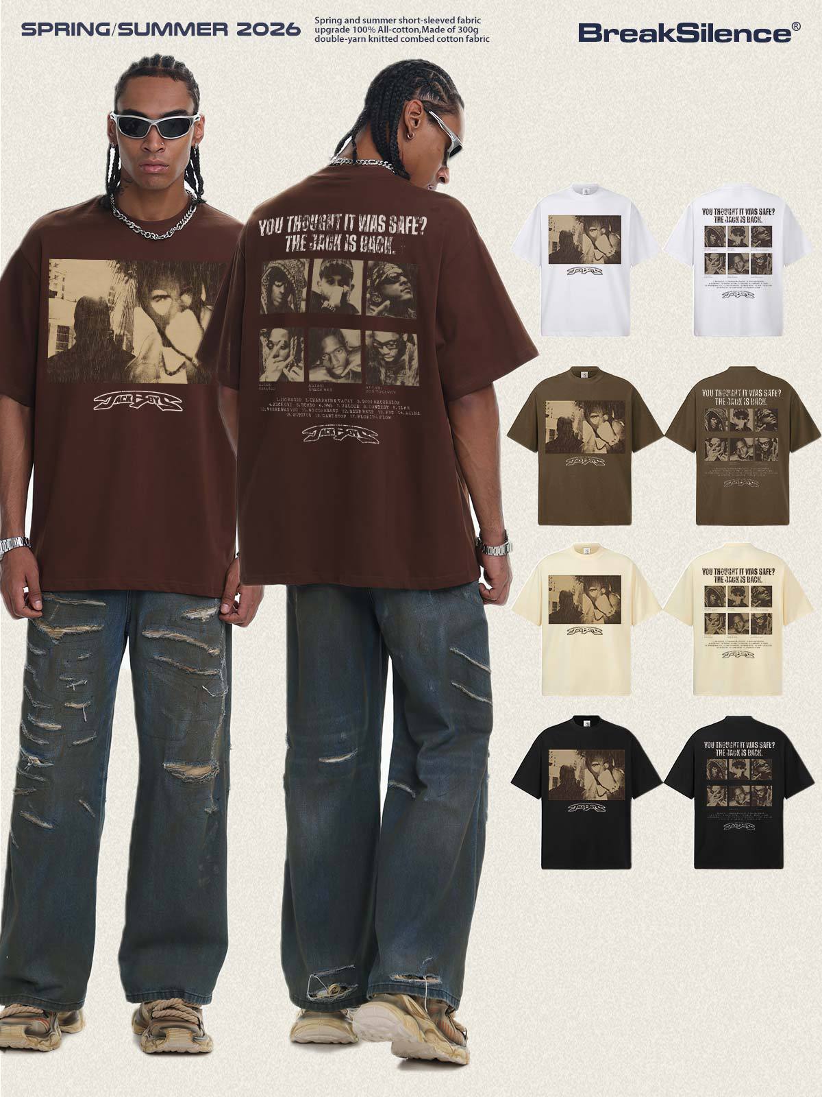 2026 Cross-Border Travis Scott Digital Direct Print 300g Heavy Snowflake Print Drop Shoulder Loose Men's Short Sleeve T-Shirt