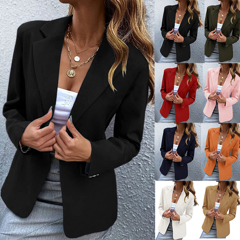 2026 Amazon Independent Site European and American Autumn and Winter New Women's Casual Long-Sleeve Solid Color Single-Button Blazer Jacket