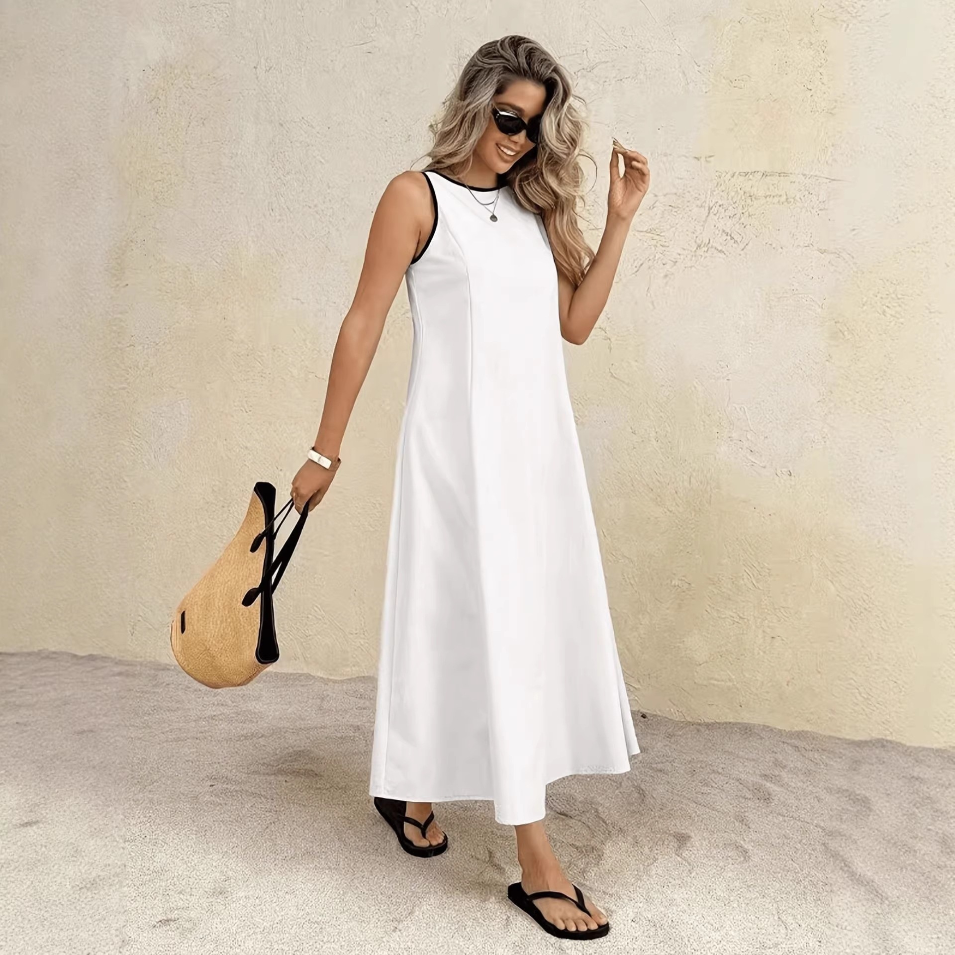 2026 European and American Cross-Border Independent Site New Amazon Hot-Selling Solid Color Summer New Style Tank Top Long Dress