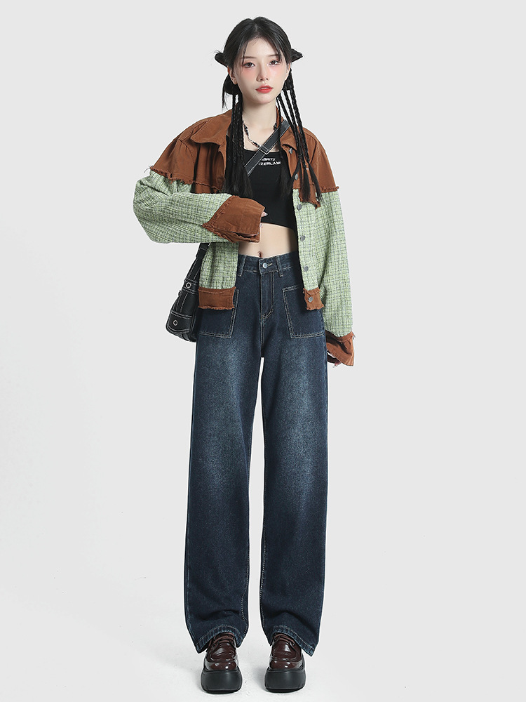 High-Waisted Wide-Leg Jeans for Women, 2026 Spring and Autumn New Vintage Blue Slimming Design Straight-Leg Pants, Floor-Length Pants