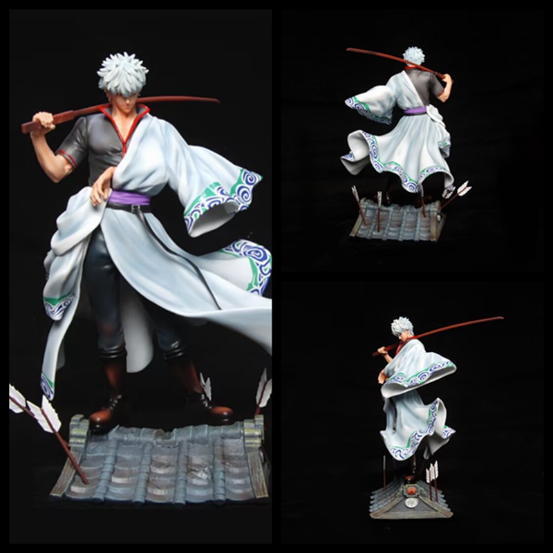 Gintama Sakata Gintoki Holding a Sword Rooftop Battle Scene White Nightsha Statue Model Ornament Anime Figure