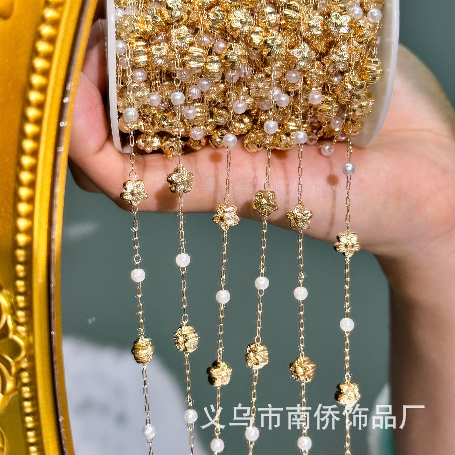 diy chain 4mm pearl flower beaded chain handmade tassel chain lolita clothing jewelry loose chain material