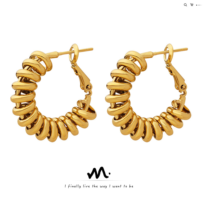 Ring spiral buckle U-shaped earrings European and American ins neutral style copper material handmade personalized versatile earrings