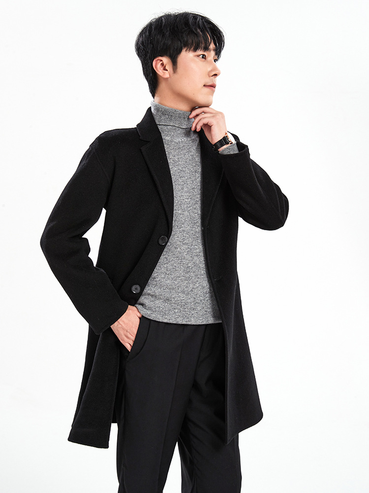 Autumn and Winter Double-sided Non-cashmere Coat Men's Mid-length Loose Suit Shoulder-drop Solid Color Pure Wool Coat Coat