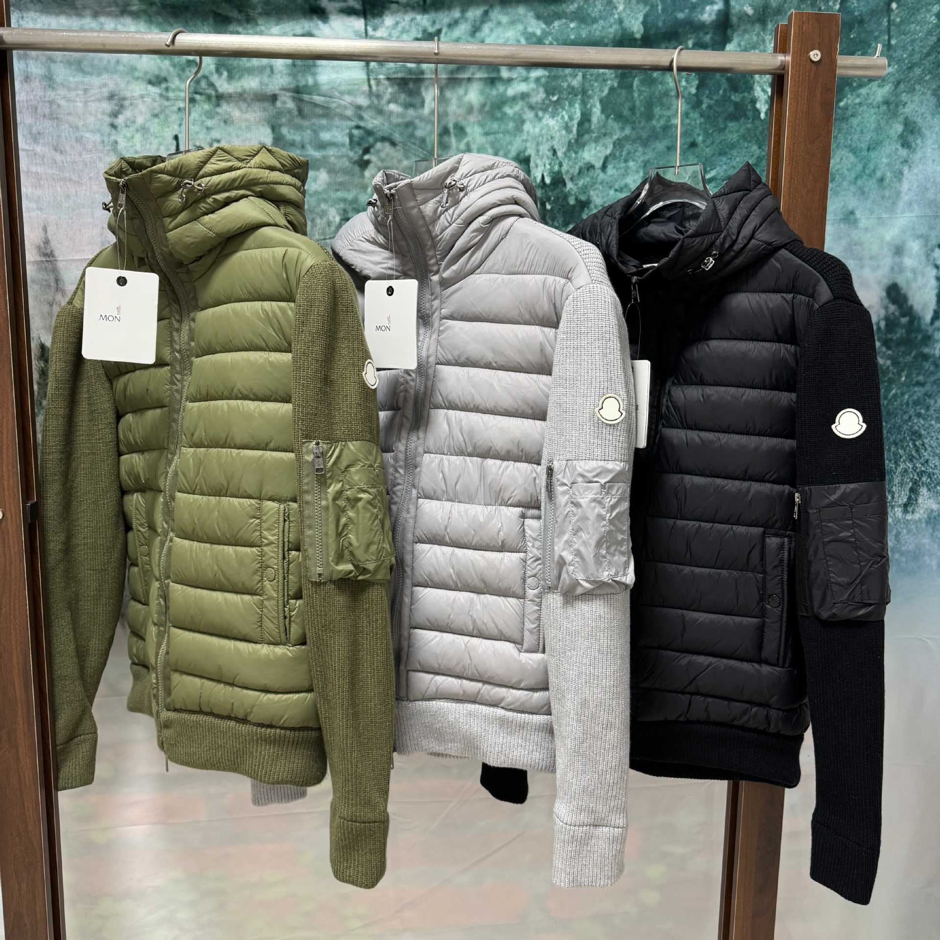M Brand Cross-Border Classic Round Badge Short Slim-Fit Hooded Zip-Up Jacket with Knit and Cotton Splicing for Urban Casual Wear