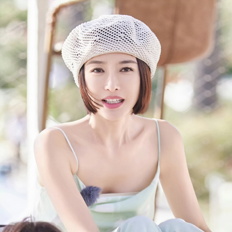 Flower and Young Qin Lan same style hat French straw beret female artistic painter hat ins breathable straw hat